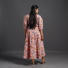 Buy Peach Tiered Cotton Block Print Sanganeri Dress