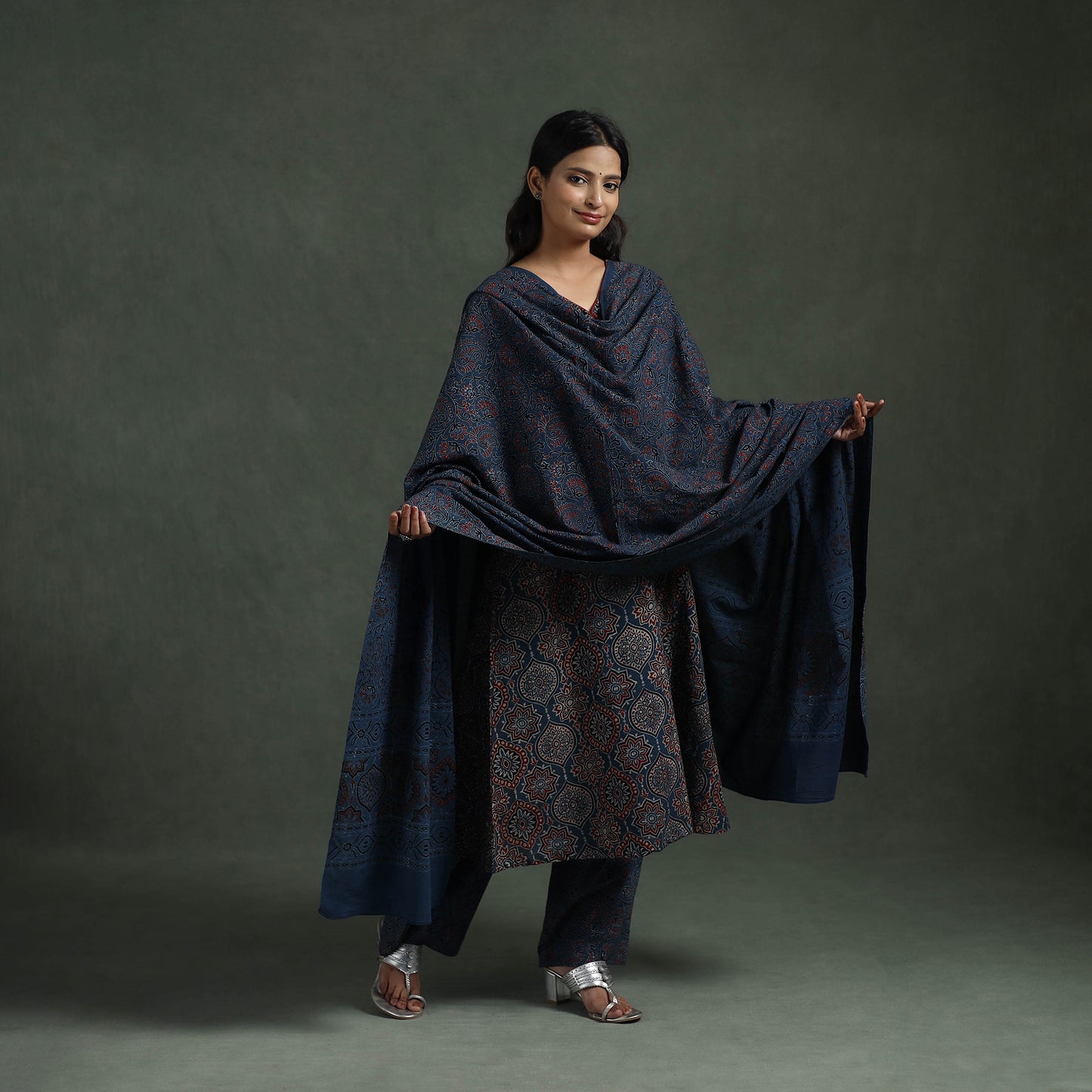 Ajrakh Hand Block Print Natural Dyed Cotton Suit Set with Dupatta for women 06