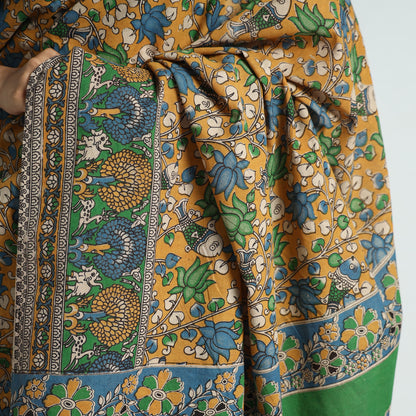Yellow - Kalamkari Printed Cotton Saree with Blouse Piece 18