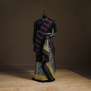 Black - Assam Handloom Silk Cotton Mekhela Chador with Blouse Piece 04
