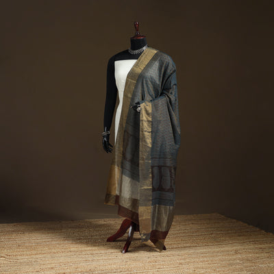 Bagh Hand Block Print Natural Dyed Tissue Zari Chanderi Silk Dupatta 05