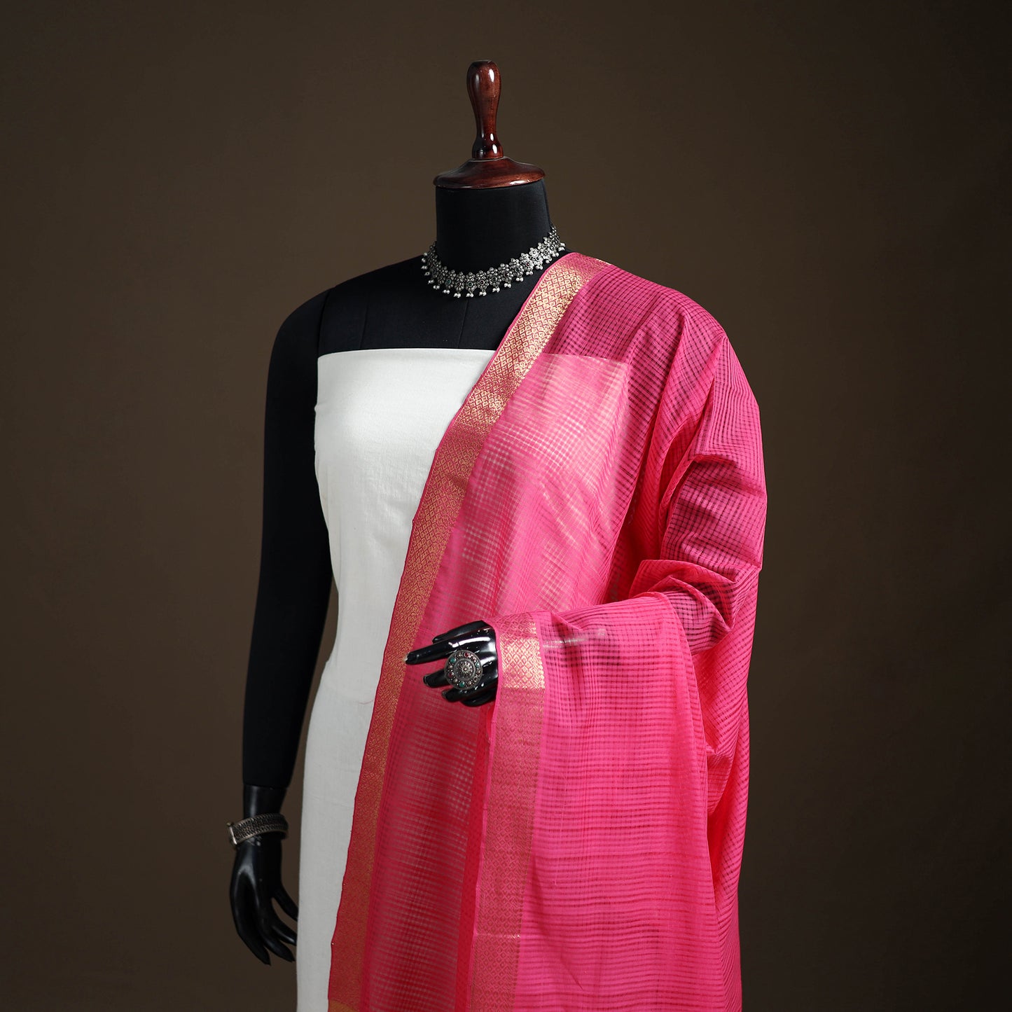 Pure Handloom Cotton Nizam Zari Border Mangalagiri Dupatta 03