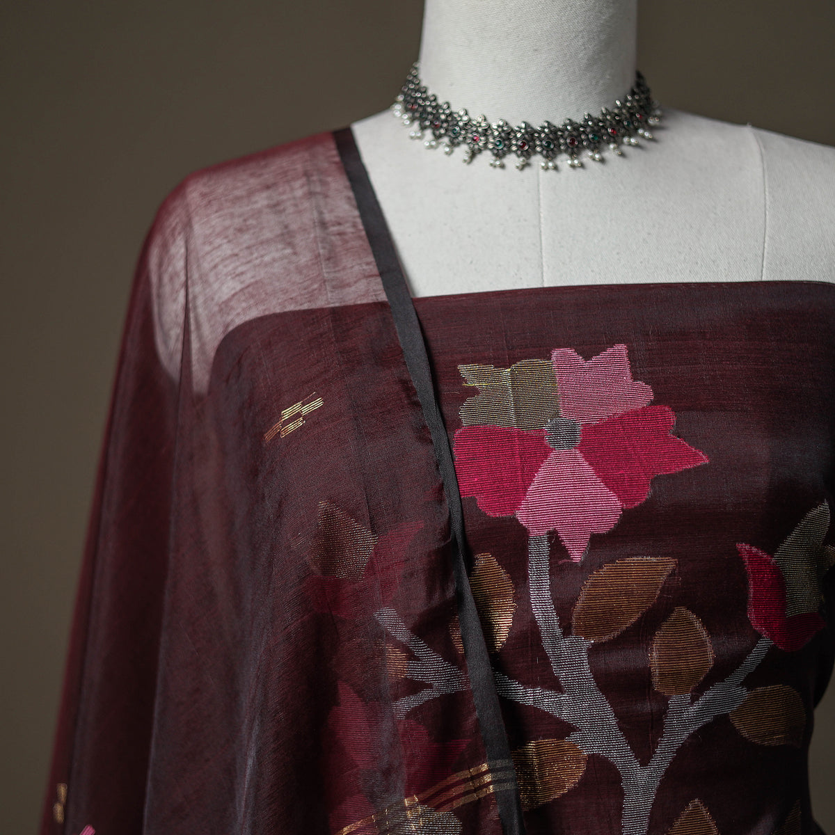 Jamdani Pure Handloom Muslin Unstitched Dress Material: Kurta with Dupatta 16
