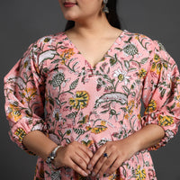 Peach - Flared Cotton Block Print Sanganeri Dress 11