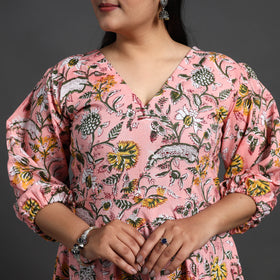 Buy Peach Tiered Cotton Block Print Sanganeri Dress