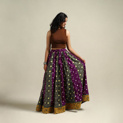 Multicolor - Bandhani Tie-Dye 24 Kali Patchwork Cotton Long Skirt 04