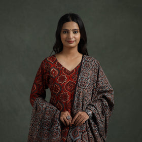 Ajrakh Hand Block Print Natural Dyed Cotton Suit Set with Dupatta for women 01