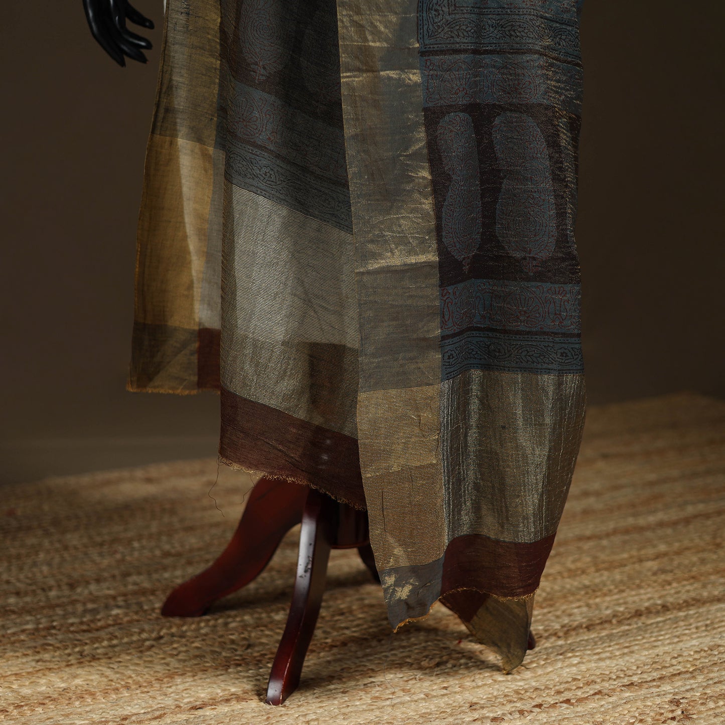 Bagh Hand Block Print Natural Dyed Tissue Zari Chanderi Silk Dupatta 05