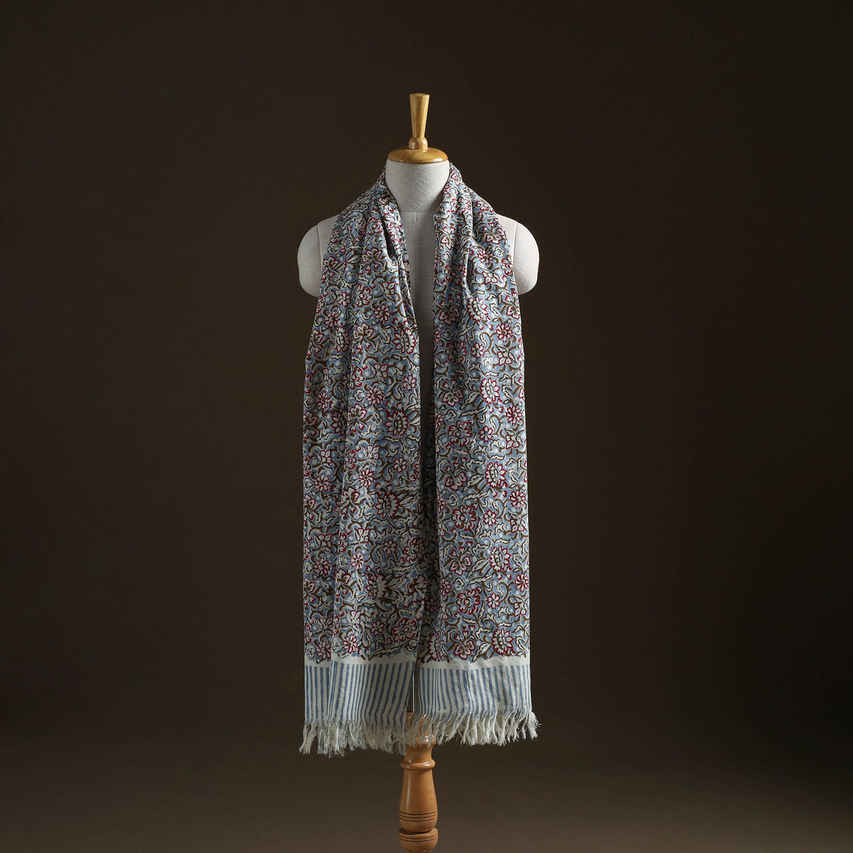Floral Sanganeri Print Pure Merino Wool Handwoven Shawl 70