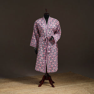 Pink - Sanganeri Hand Block Print Cotton Bath Robe 47