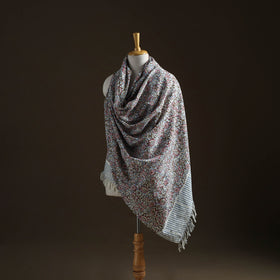 Floral Sanganeri Print Pure Merino Wool Handwoven Shawl 70