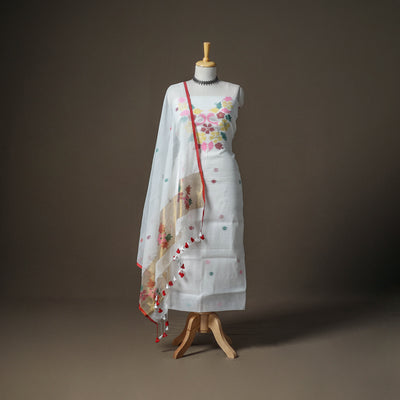 Jamdani Pure Handloom Muslin Unstitched Dress Material: Kurta with Dupatta 17