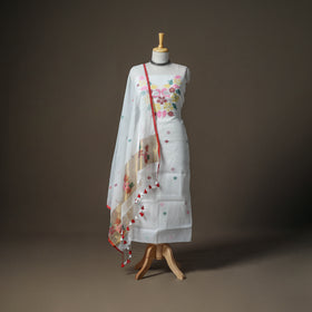 Jamdani Pure Handloom Muslin Unstitched Dress Material: Kurta with Dupatta 17