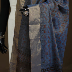 Bagh Hand Block Print Natural Dyed Tissue Zari Chanderi Silk Dupatta 06
