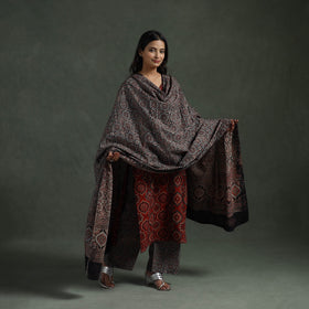 Ajrakh Hand Block Print Natural Dyed Cotton Suit Set with Dupatta for women 01