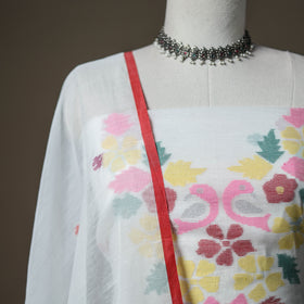 Jamdani Pure Handloom Muslin Unstitched Dress Material: Kurta with Dupatta 17