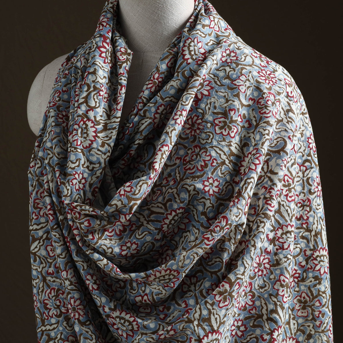 Floral Sanganeri Print Pure Merino Wool Handwoven Shawl 70