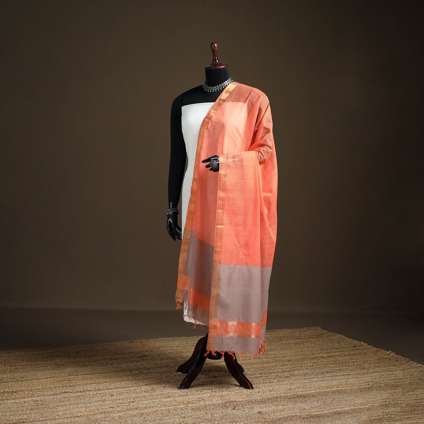 Pure Handloom Cotton Nizam Zari Border Mangalagiri Dupatta 05