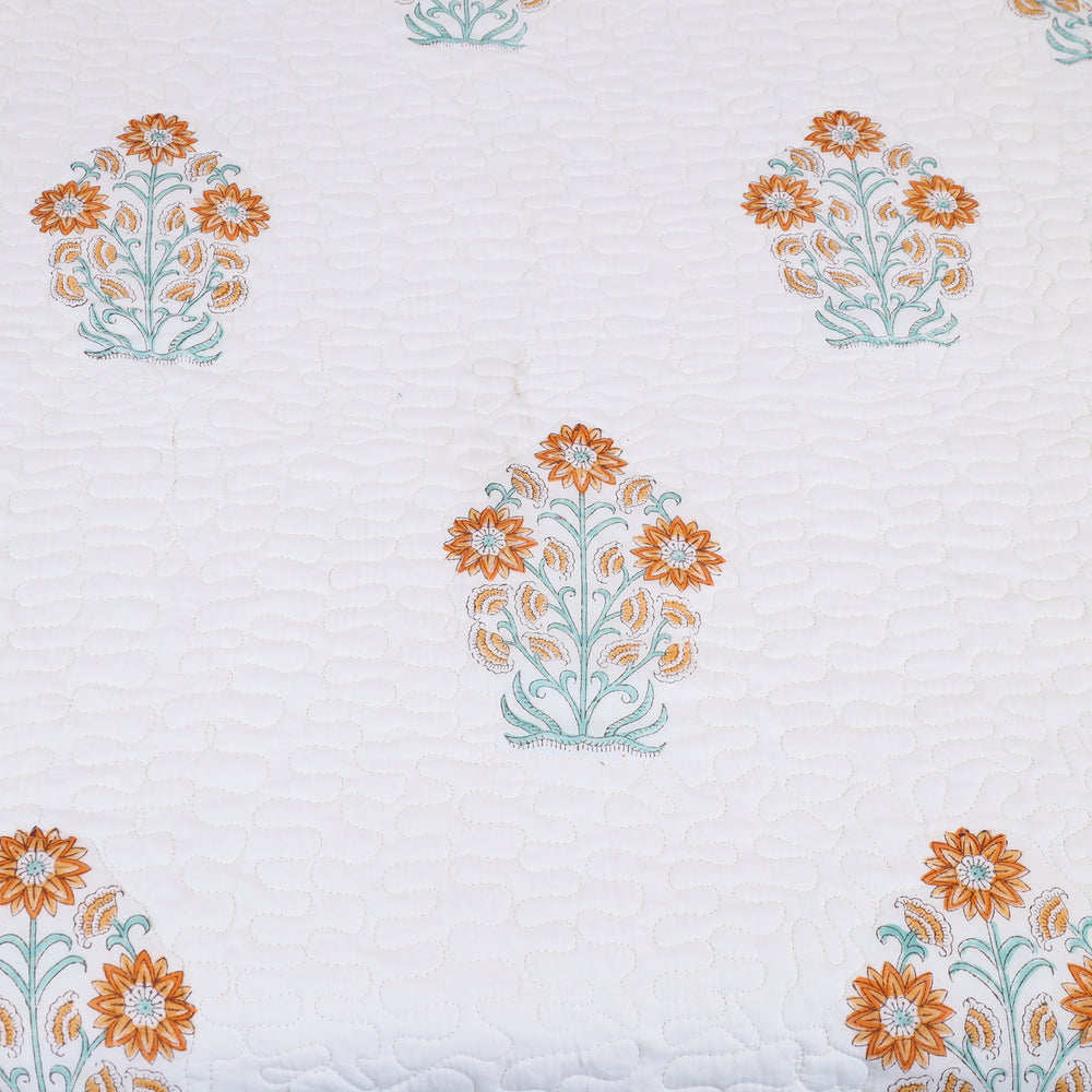 Peach - Double - Reversible Sanganeri Block Print Cotton Quilt Set 01