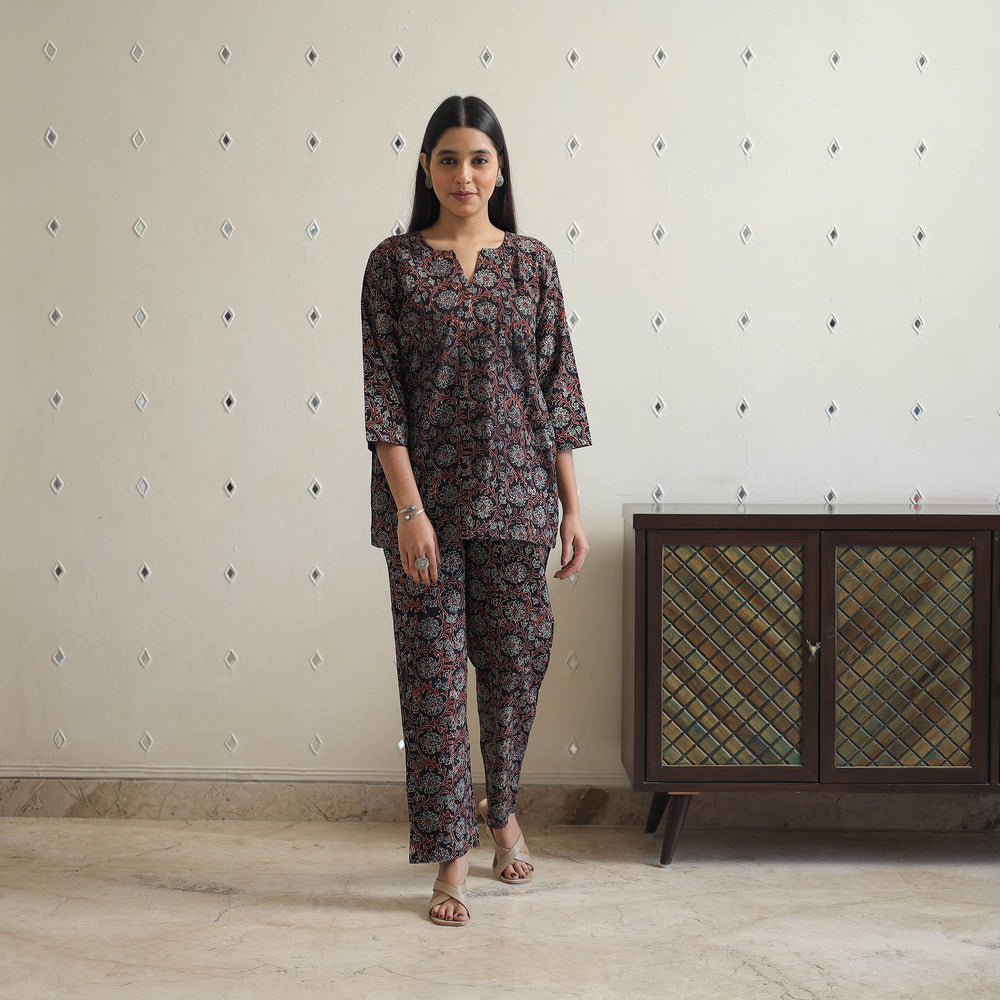 Black - Block Printed Cotton Ajrakh Co-ord Set 08