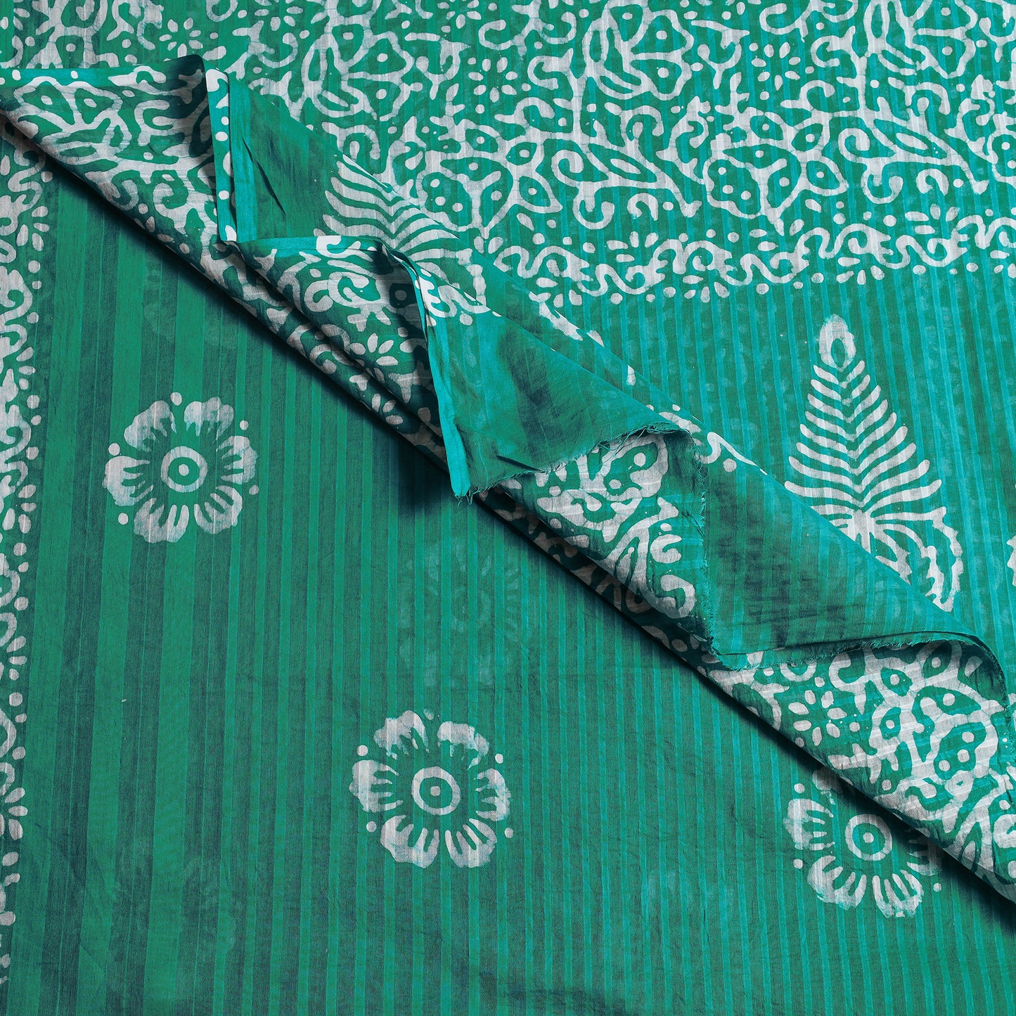 Green - Hand Batik Printed Cotton Saree with Blouse Piece 10