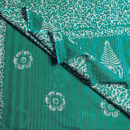 Green - Hand Batik Printed Cotton Saree with Blouse Piece 65