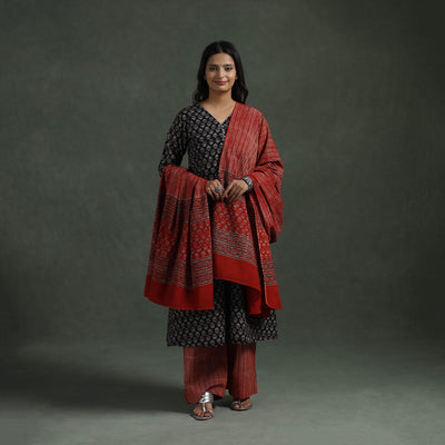 Ajrakh Hand Block Print Natural Dyed Cotton Suit Set with Dupatta for women 05