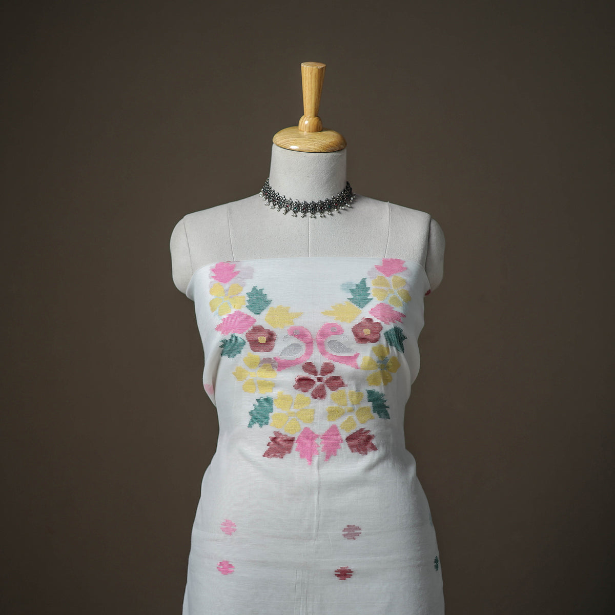 Jamdani Pure Handloom Muslin Unstitched Dress Material: Kurta with Dupatta 17
