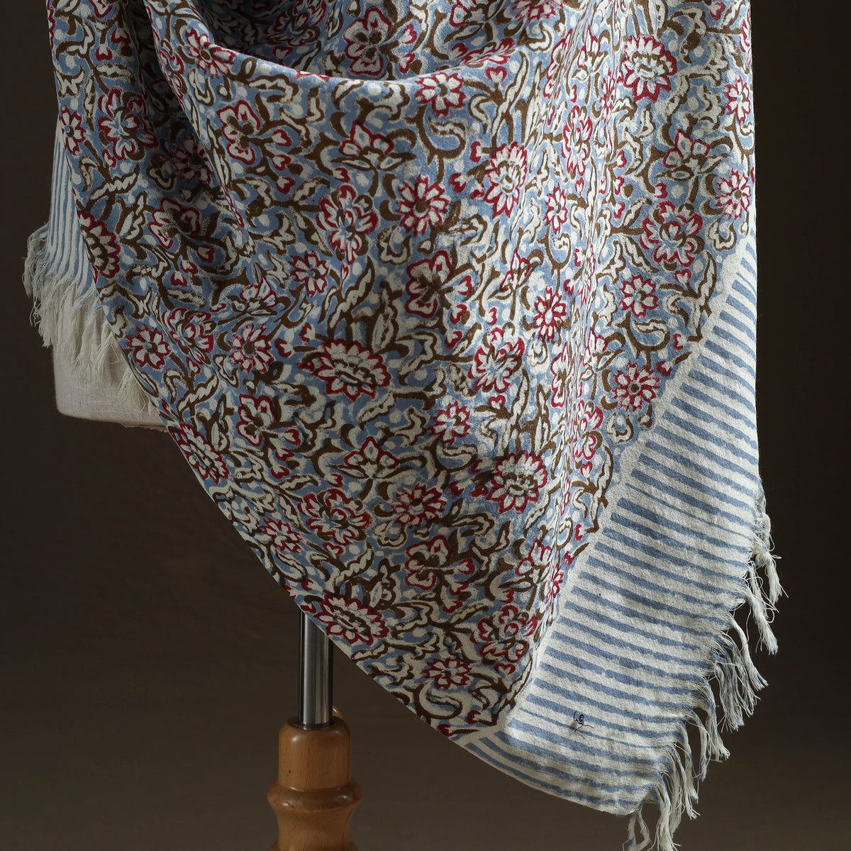 Floral Sanganeri Print Pure Merino Wool Handwoven Shawl 70