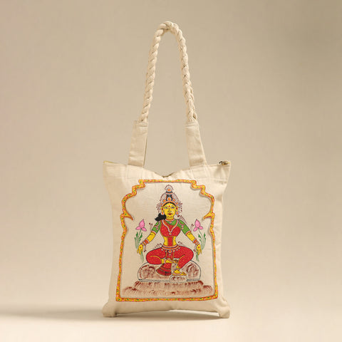 Beige - Pattachitra Handpainted Shoulder Bag from Odisha 25