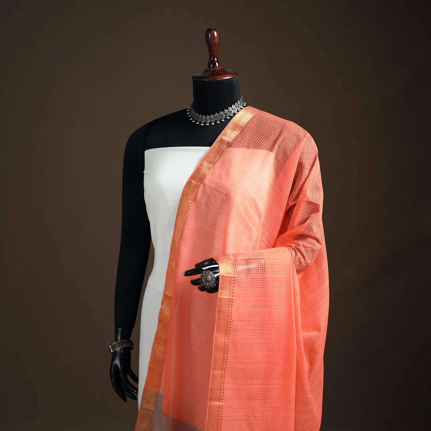 Pure Handloom Cotton Nizam Zari Border Mangalagiri Dupatta 05