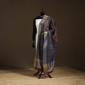 Bagh Hand Block Print Natural Dyed Tissue Zari Chanderi Silk Dupatta 07