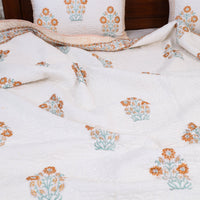 Peach - Double - Reversible Sanganeri Block Print Cotton Quilt Set 01