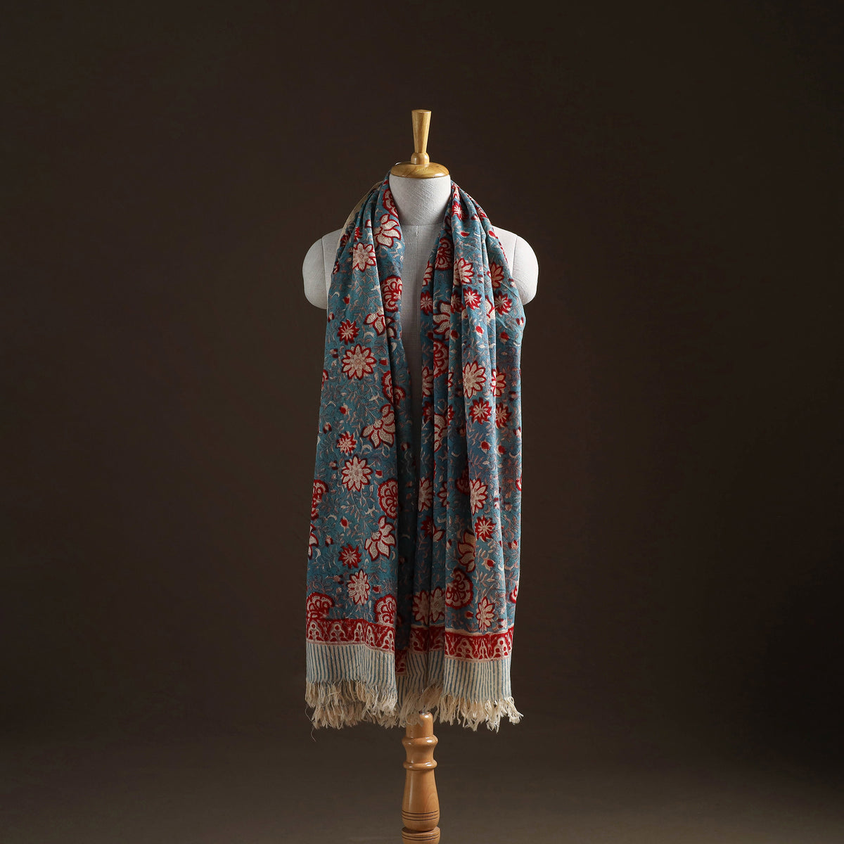 Floral Sanganeri Print Pure Merino Wool Handwoven Shawl 71