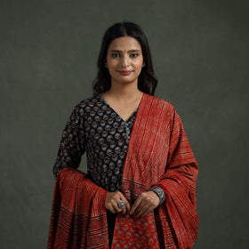 Ajrakh Hand Block Print Natural Dyed Cotton Suit Set with Dupatta for women 05