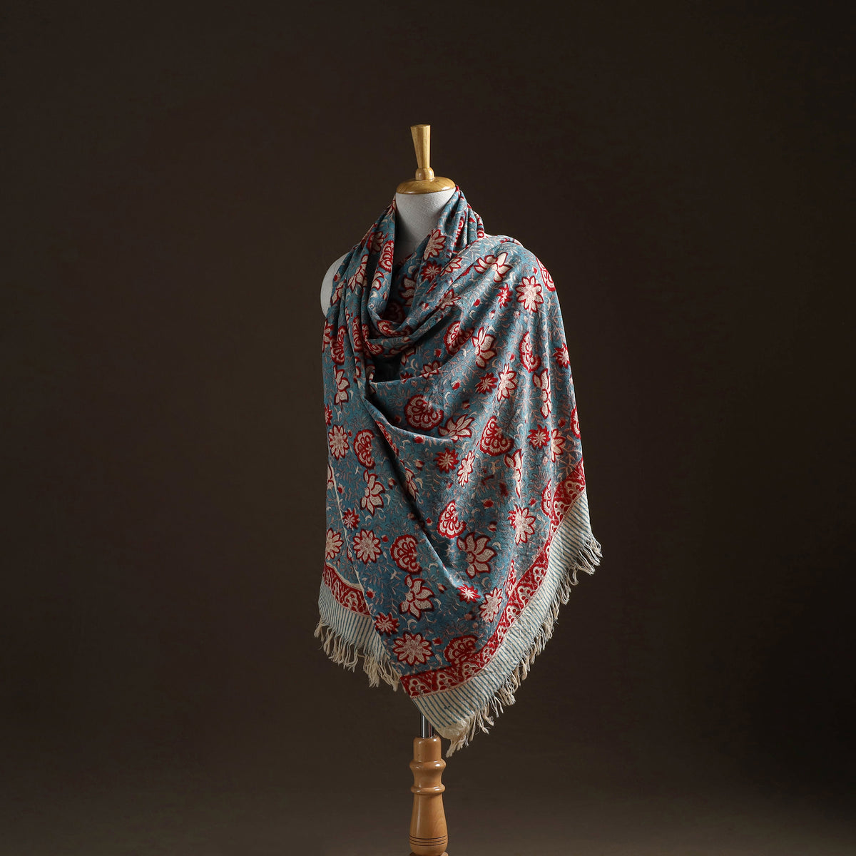 Floral Sanganeri Print Pure Merino Wool Handwoven Shawl 71