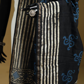 Black - Pipad Hand Block Print Natural Dyed Chanderi Silk Handloom Dupatta 32