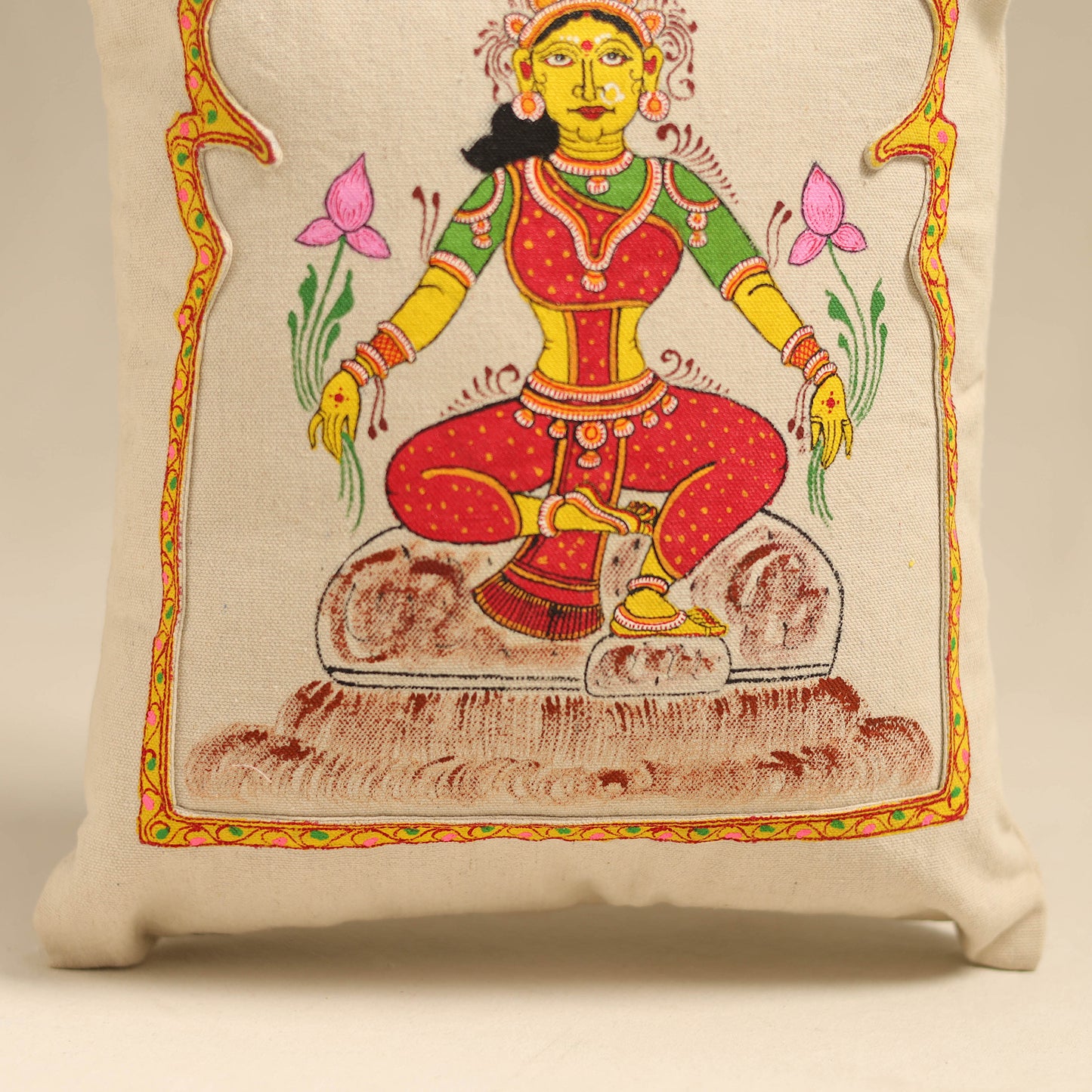 Beige - Pattachitra Handpainted Shoulder Bag from Odisha 25