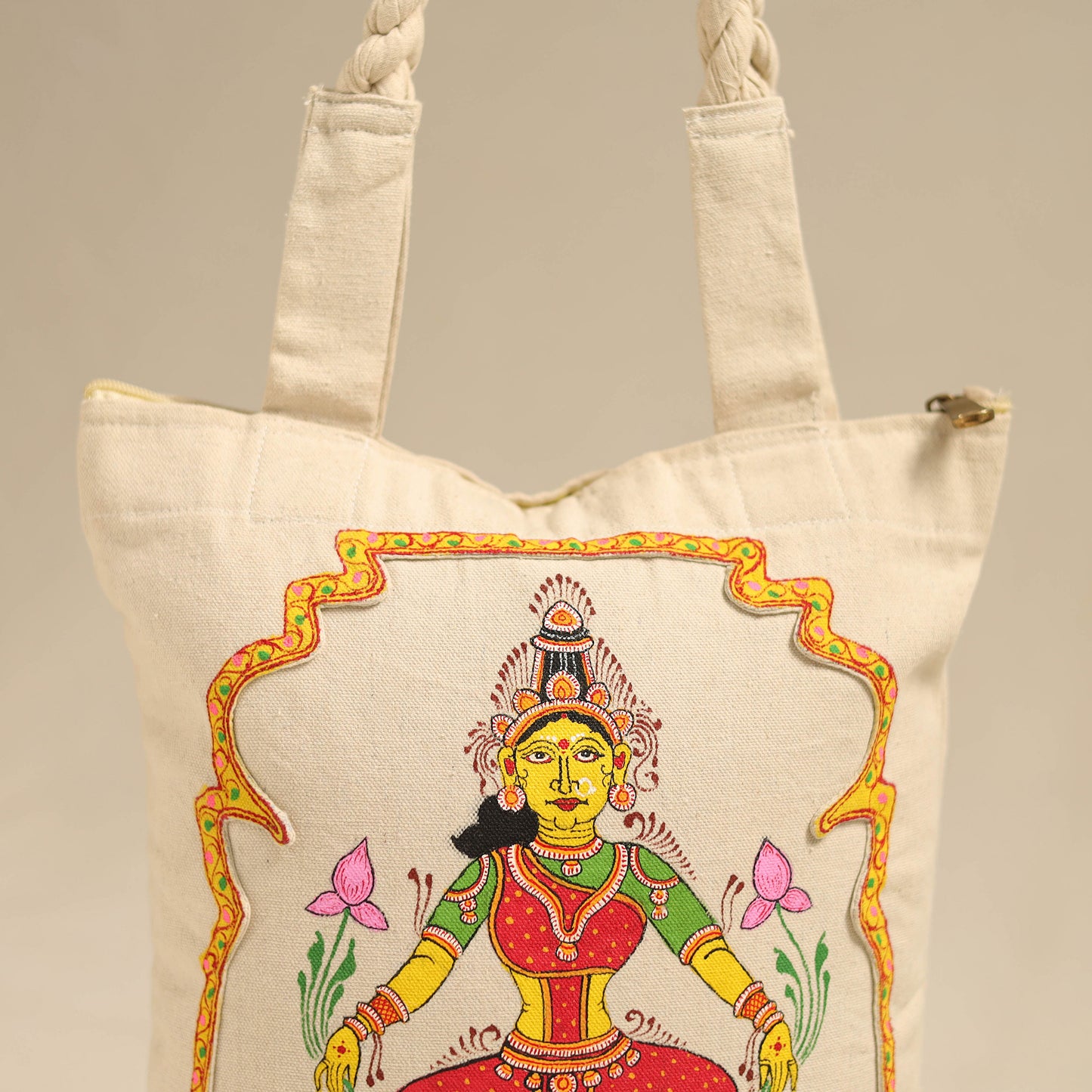 Beige - Pattachitra Handpainted Shoulder Bag from Odisha 25