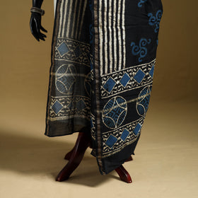 Black - Pipad Hand Block Print Natural Dyed Chanderi Silk Handloom Dupatta 32