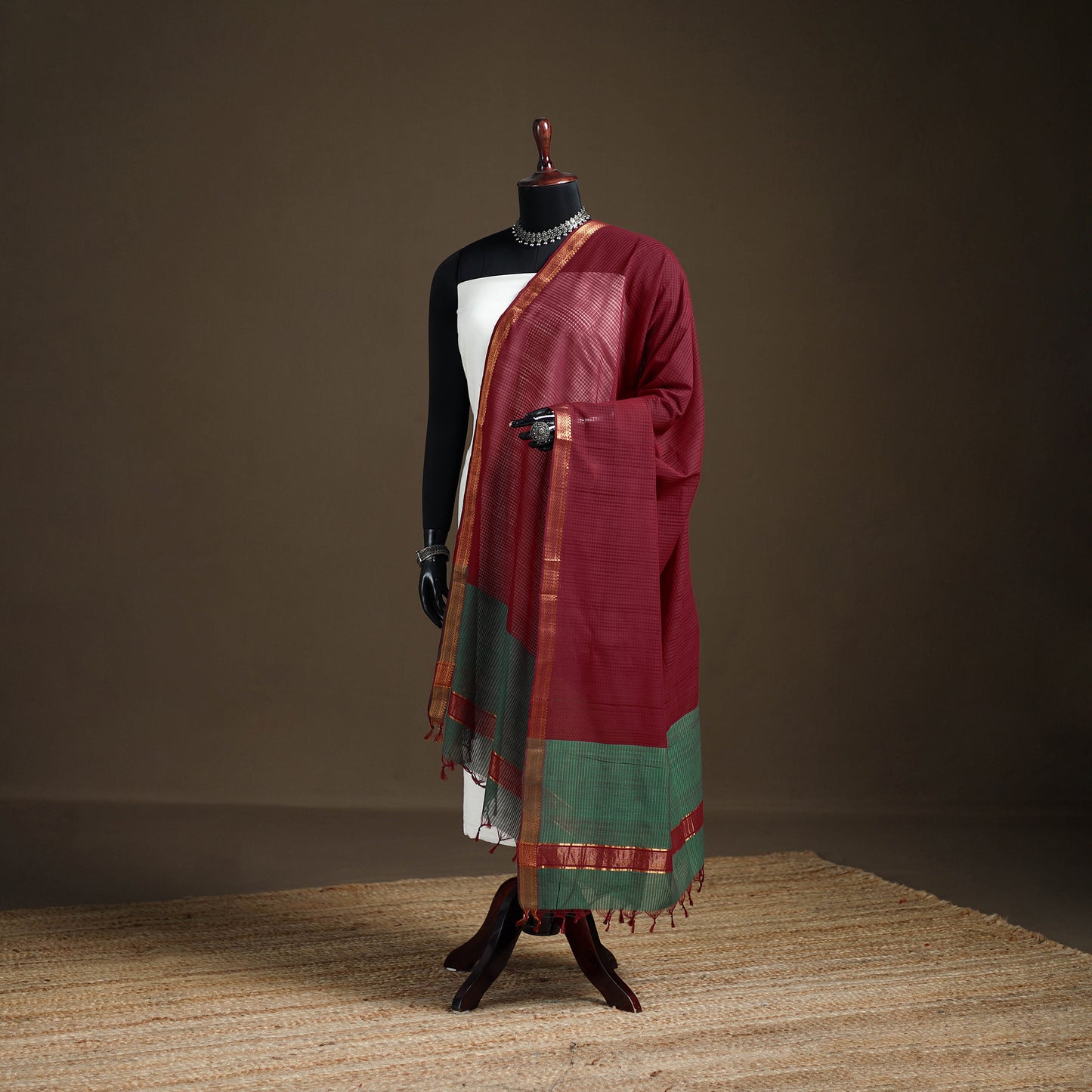 Pure Handloom Cotton Nizam Zari Border Mangalagiri Dupatta 06