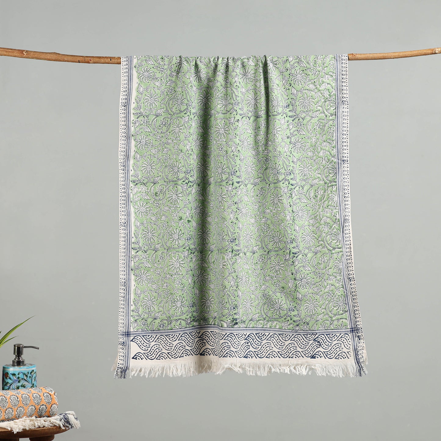 Green - cotton sanganeri towel 09 - handcrafted
