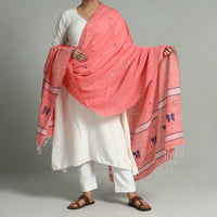 Peach - Phulia Jamdani Buti Handloom Pure Cotton Dupatta