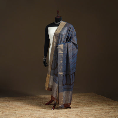 Bagh Hand Block Print Natural Dyed Tissue Zari Chanderi Silk Dupatta 08