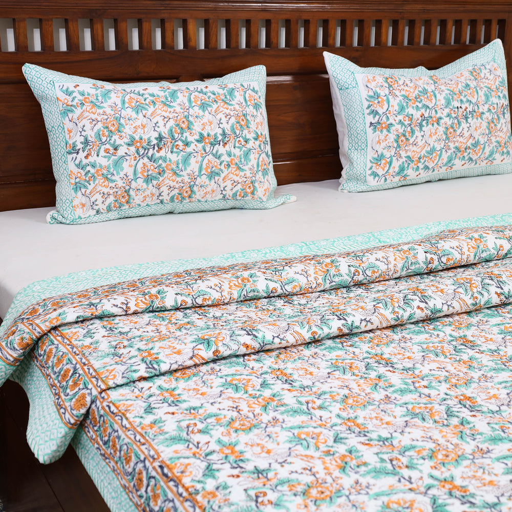 Double - Reversible Sanganeri Block Print Cotton Quilt Set 02