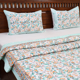 Green - Double - Reversible Sanganeri Block Print Cotton Quilt Set 02