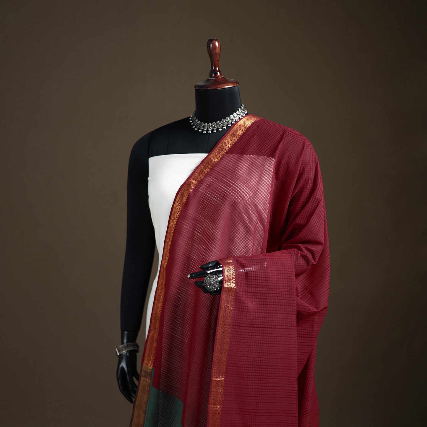 Pure Handloom Cotton Nizam Zari Border Mangalagiri Dupatta 06