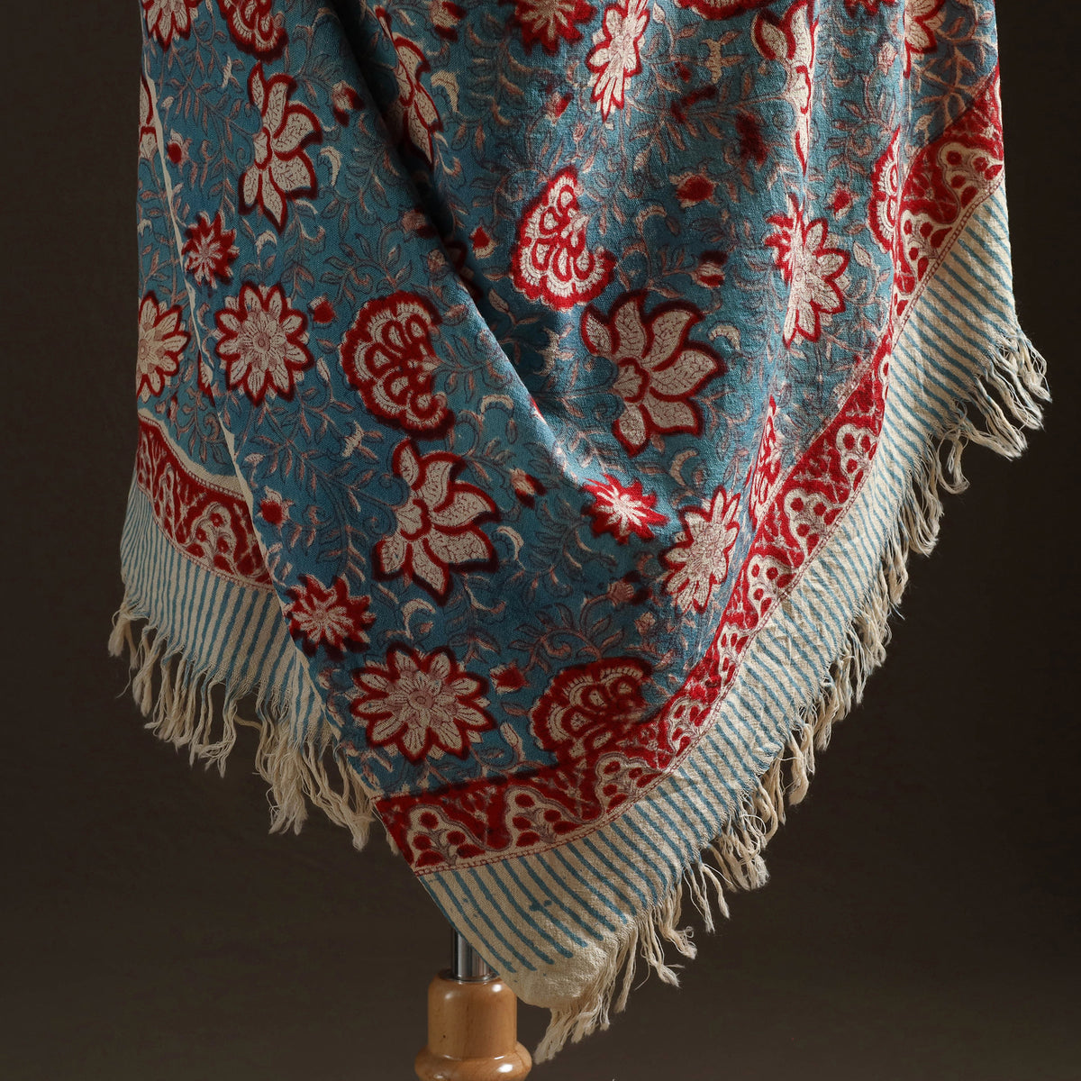 Floral Sanganeri Print Pure Merino Wool Handwoven Shawl 71