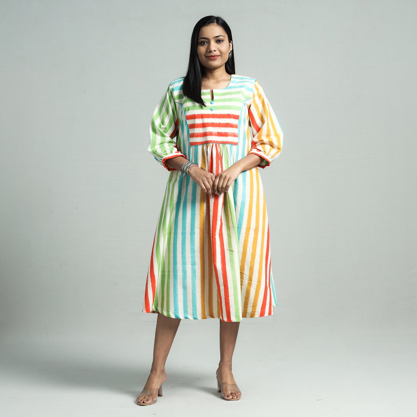 Buy Pochampally Double Ikat Cotton Flared Dress Online l iTokri.com