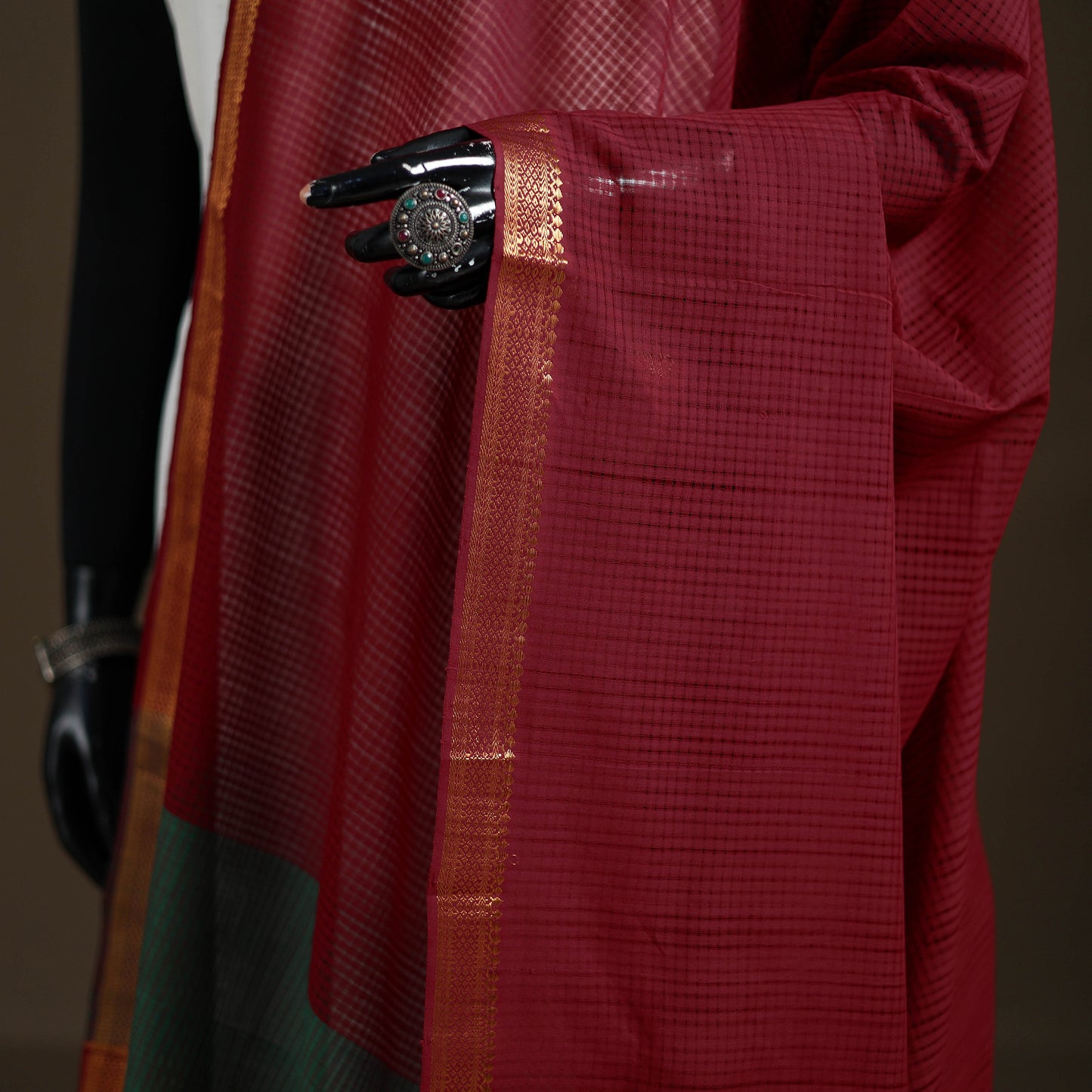Pure Handloom Cotton Nizam Zari Border Mangalagiri Dupatta 06